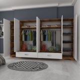 Guardaroba Grande Bianco Marrone Noce 10 Ripiani 2 Cassetti 243x181h cm, Appendiabiti - Madruzzo