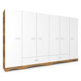 Guardaroba Grande Bianco Marrone Noce 10 Ripiani 2 Cassetti 243x181h cm, Appendiabiti - Madruzzo