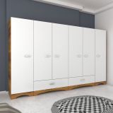 Guardaroba Grande Bianco Marrone Noce 10 Ripiani 2 Cassetti 243x181h cm, Appendiabiti - Madruzzo