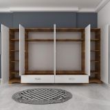 Guardaroba Grande Bianco Marrone Noce 10 Ripiani 2 Cassetti 243x181h cm, Appendiabiti - Madruzzo