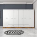 Guardaroba Grande Bianco Marrone Noce 10 Ripiani 2 Cassetti 243x181h cm, Appendiabiti - Madruzzo