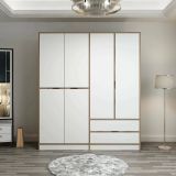 Guardaroba Grande Bianco Marrone Noce 5 Ripiani Appendiabiti 185x208h cm, 2 Cassetti - Corvus