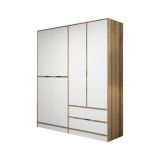 Guardaroba Grande Bianco Marrone Noce 5 Ripiani Appendiabiti 185x208h cm, 2 Cassetti - Odalys