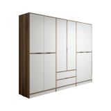 Guardaroba Grande Bianco Marrone Noce 5 Ripiani Appendiabiti 277x208h cm, 2 Cassetti - Alrai