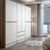 Guardaroba Grande Bianco Marrone Noce 5 Ripiani Appendiabiti 277x208h cm, 2 Cassetti - Alrai