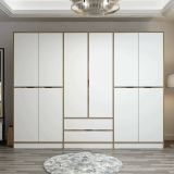 Guardaroba Grande Bianco Marrone Noce 5 Ripiani Appendiabiti 277x208h cm, 2 Cassetti - Gaspard