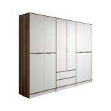 Guardaroba Grande Bianco Marrone Noce 5 Ripiani Appendiabiti 277x208h cm, 2 Cassetti - Gaspard