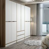 Guardaroba Grande Bianco Marrone Noce 5 Ripiani Appendiabiti 277x208h cm, 2 Cassetti - Gaspard
