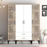 Guardaroba Grande Bianco Marrone Noce 6 Ripiani 2 Cassetti 160x201h cm, Appendiabiti - Gavello