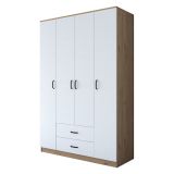 Guardaroba Grande Bianco Marrone Rovere 11 Ripiani 2 Cassetti 140x210h cm, Appendiabiti - Lavello