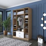 Guardaroba Grande Bianco Marrone Rovere 11 Ripiani 2 Cassetti 140x210h cm, Appendiabiti - Lavello