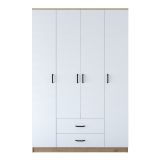 Guardaroba Grande Bianco Marrone Rovere 11 Ripiani 2 Cassetti 140x210h cm, Appendiabiti - Lavello