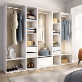 Guardaroba Grande Bianco Marrone Rovere 11 Ripiani Appendiabiti 45x205h cm, 4 Cassetti - Tequesta
