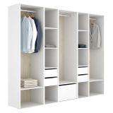 Guardaroba Grande Bianco Marrone Rovere 11 Ripiani Appendiabiti 45x205h cm, 4 Cassetti - Tequesta
