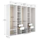 Guardaroba Grande Bianco Marrone Rovere 11 Ripiani Appendiabiti 45x205h cm, 4 Cassetti - Tequesta