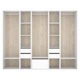 Guardaroba Grande Bianco Marrone Rovere 11 Ripiani Appendiabiti 45x205h cm, 4 Cassetti - Tequesta