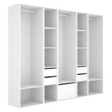 Guardaroba Grande Bianco Marrone Rovere 11 Ripiani Appendiabiti 45x205h cm, 4 Cassetti - Tequesta
