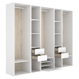 Guardaroba Grande Bianco Marrone Rovere 11 Ripiani Appendiabiti 45x205h cm, 4 Cassetti - Tequesta