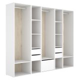 Guardaroba Grande Bianco Marrone Rovere 11 Ripiani Appendiabiti 45x205h cm, 4 Cassetti - Tequesta
