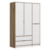 Guardaroba Grande Bianco Marrone Rovere 2 Cassetti Appendiabiti 140x208h cm, 3 Ripiani - Serle