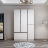 Guardaroba Grande Bianco Marrone Rovere 2 Cassetti Appendiabiti 140x208h cm, 3 Ripiani - Serle