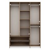 Guardaroba Grande Bianco Marrone Rovere 2 Cassetti Appendiabiti 140x208h cm, 3 Ripiani - Serle