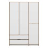 Guardaroba Grande Bianco Marrone Rovere 2 Cassetti Appendiabiti 140x208h cm, 3 Ripiani - Serle