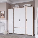 Guardaroba Grande Bianco Marrone Rovere 2 Cassetti Appendiabiti 170x183h cm, 9 Ripiani - Summonte