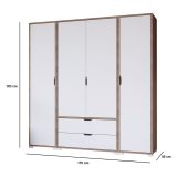 Guardaroba Grande Bianco Marrone Rovere 2 Cassetti Appendiabiti 170x183h cm, 9 Ripiani - Summonte