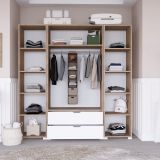 Guardaroba Grande Bianco Marrone Rovere 2 Cassetti Appendiabiti 170x183h cm, 9 Ripiani - Summonte