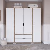 Guardaroba Grande Bianco Marrone Rovere 2 Cassetti Appendiabiti 170x183h cm, 9 Ripiani - Summonte