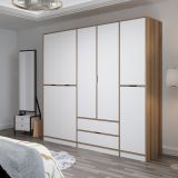 Guardaroba Grande Bianco Marrone Rovere 2 Cassetti Appendiabiti 232x208h cm, 8 Ripiani - Sarcedo