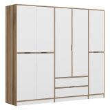 Guardaroba Grande Bianco Marrone Rovere 2 Cassetti Appendiabiti 232x208h cm, 8 Ripiani - Sarcedo
