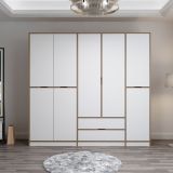 Guardaroba Grande Bianco Marrone Rovere 2 Cassetti Appendiabiti 232x208h cm, 8 Ripiani - Sarcedo