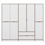 Guardaroba Grande Bianco Marrone Rovere 2 Cassetti Appendiabiti 232x208h cm, 8 Ripiani - Sarcedo