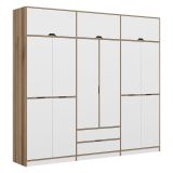 Guardaroba Grande Bianco Marrone Rovere 2 Cassetti Appendiabiti 277x253h cm, 4 Ripiani - Fissiraga