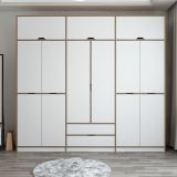Guardaroba Grande Bianco Marrone Rovere 2 Cassetti Appendiabiti 277x253h cm, 4 Ripiani - Fissiraga