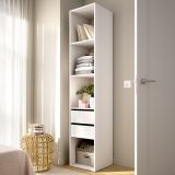 Guardaroba Grande Bianco Marrone Rovere 3 Ripiani 2 Cassetti 45x205h cm, Apertura Scorrevole - Claymont