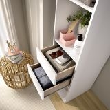 Guardaroba Grande Bianco Marrone Rovere 3 Ripiani 2 Cassetti 45x205h cm, Apertura Scorrevole - Claymont