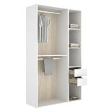 Guardaroba Grande Bianco Marrone Rovere 4 Ripiani Appendiabiti 45x205h cm, 2 Cassetti - Fellowship
