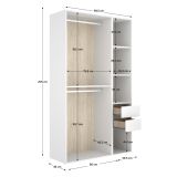 Guardaroba Grande Bianco Marrone Rovere 4 Ripiani Appendiabiti 45x205h cm, 2 Cassetti - Fellowship