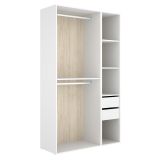Guardaroba Grande Bianco Marrone Rovere 4 Ripiani Appendiabiti 45x205h cm, 2 Cassetti - Fellowship