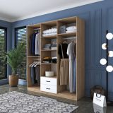 Guardaroba Grande Bianco Marrone Rovere 5 Ripiani 2 Cassetti 180x210h cm, Appendiabiti - Tadasuni