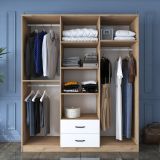 Guardaroba Grande Bianco Marrone Rovere 5 Ripiani 2 Cassetti 180x210h cm, Appendiabiti - Tadasuni