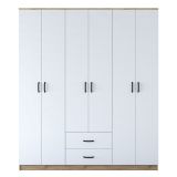 Guardaroba Grande Bianco Marrone Rovere 5 Ripiani 2 Cassetti 180x210h cm, Appendiabiti - Tadasuni