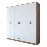 Guardaroba Grande Bianco Marrone Rovere 5 Ripiani 2 Cassetti 210x210h cm, Appendiabiti - Vandoies