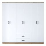 Guardaroba Grande Bianco Marrone Rovere 5 Ripiani 2 Cassetti 210x210h cm, Appendiabiti - Vandoies