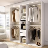 Guardaroba Grande Bianco Marrone Rovere 5 Ripiani Appendiabiti 45x205h cm, 2 Cassetti - Rector