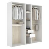 Guardaroba Grande Bianco Marrone Rovere 5 Ripiani Appendiabiti 45x205h cm, 2 Cassetti - Rector