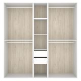 Guardaroba Grande Bianco Marrone Rovere 5 Ripiani Appendiabiti 45x205h cm, 2 Cassetti - Rector